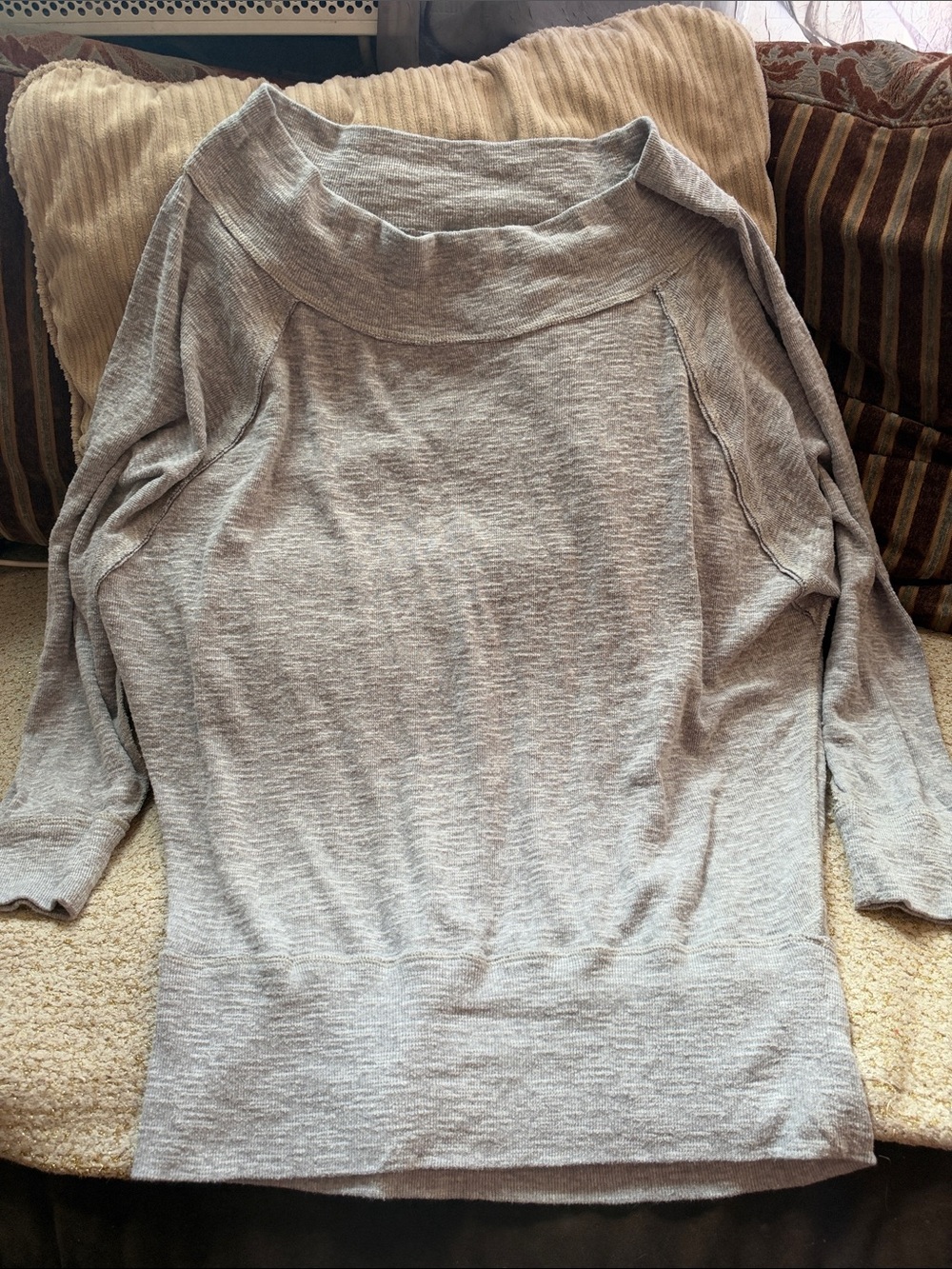 We The Free Heather Light Gray Off-the-Shoulder Sweater
